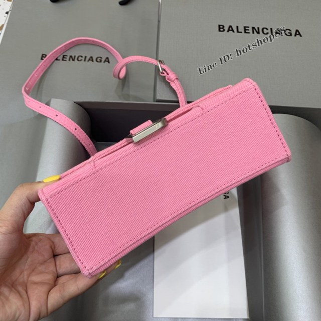 Balenciaga專櫃2022爆款mini號手提包 巴黎世家粉色牛仔沙漏包 fyj1519